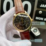 New Replica Omega Complications Black Dial Brown Leather Strap Watch